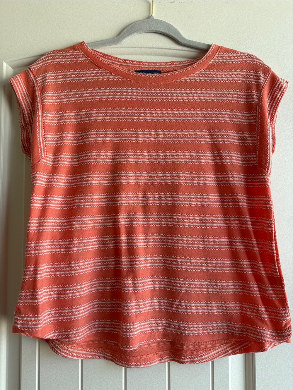 Democracy Coral & White Striped Short Sleeve Tee